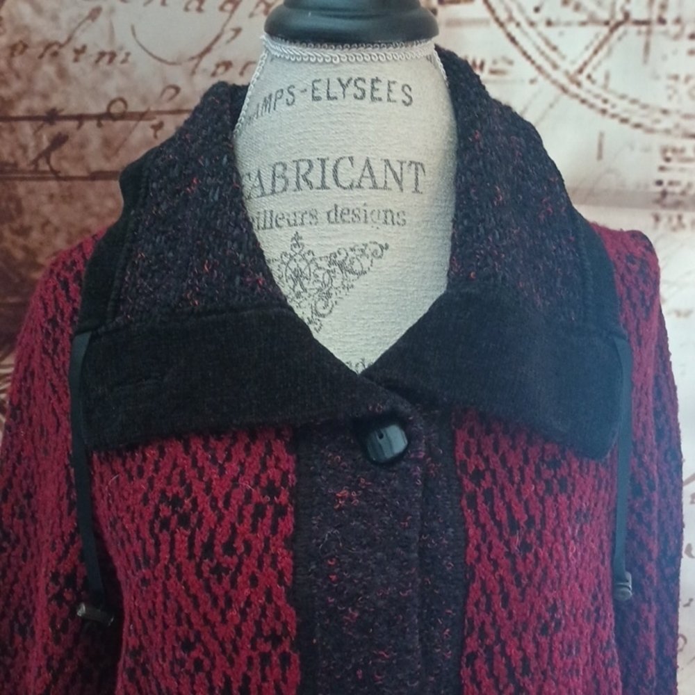 JM Collection Maroon and Black Women's Jacket - Picture 3 of 4